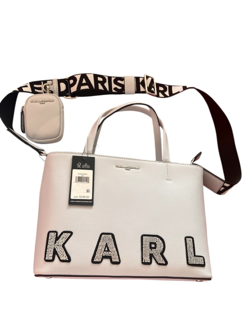 Karl Lagerfeld NWT gorgeous periwinkle handbag w/crossbody strap & small pouch